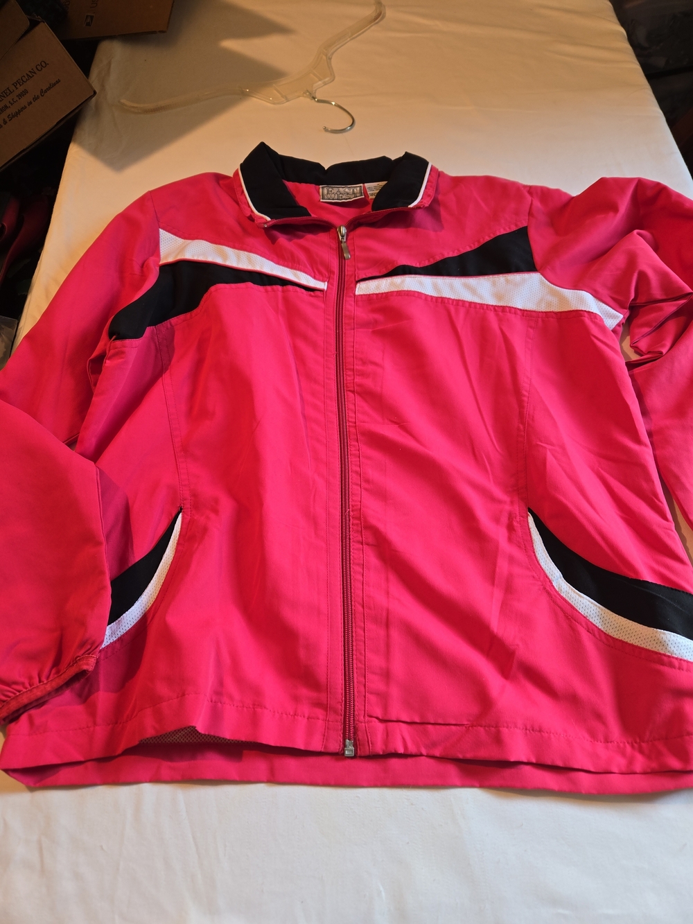 East WEST Women’s Hot Pink Zip-Front Athletic Jacket - Black & White Trim Size M